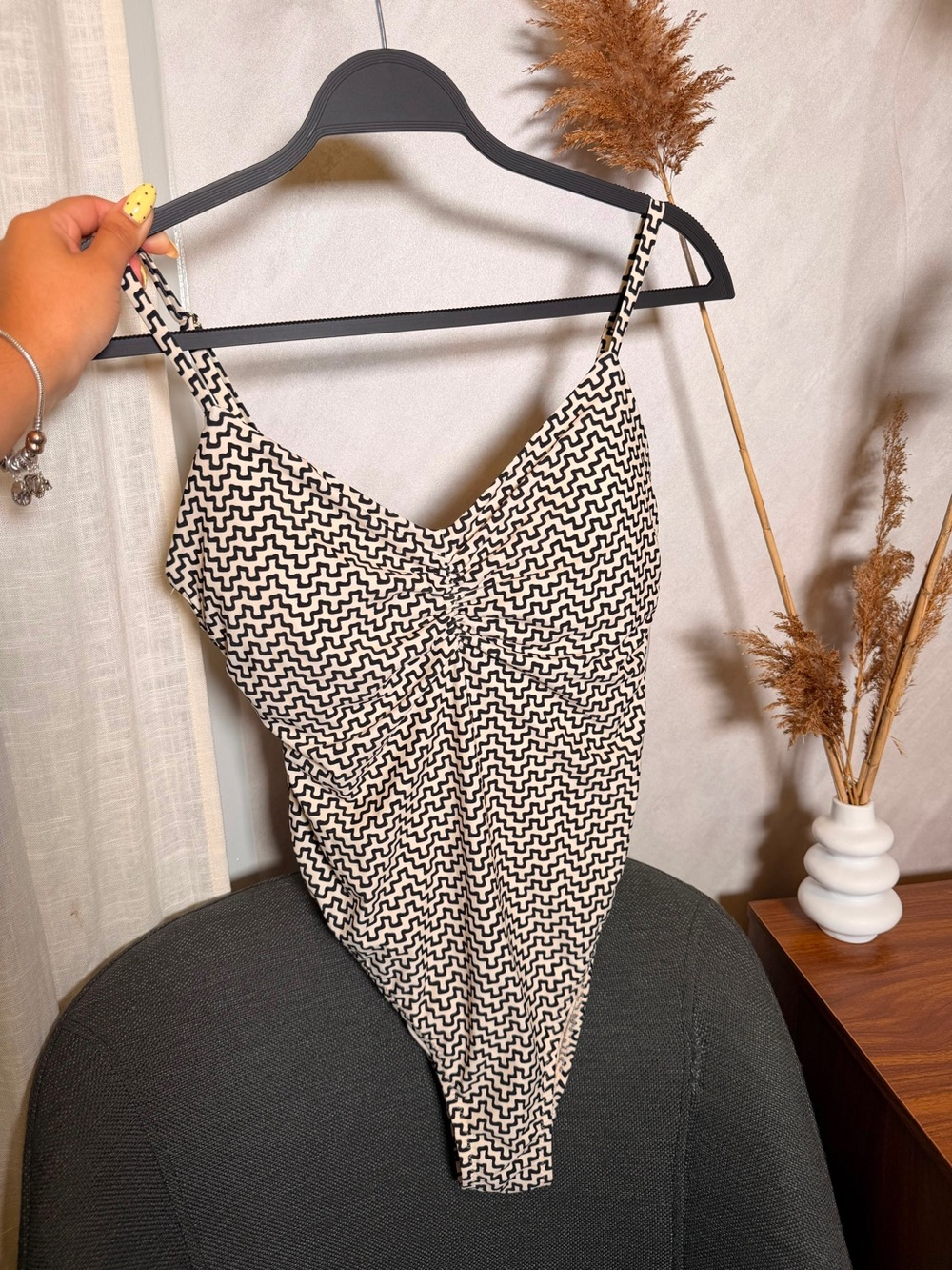 Shade & Shore Black and Cream Geometric One-Piece Swimsuit